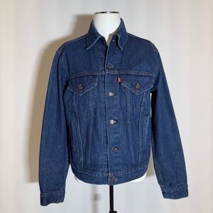 Vintage 80s Levis Dark Wash Denim Jean Trucker Jacket Mens Size 40 Made in USA
